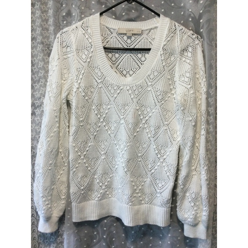 LOFT White Pointelle‎ Knit Long Sleeve Sweater Size SP Women's